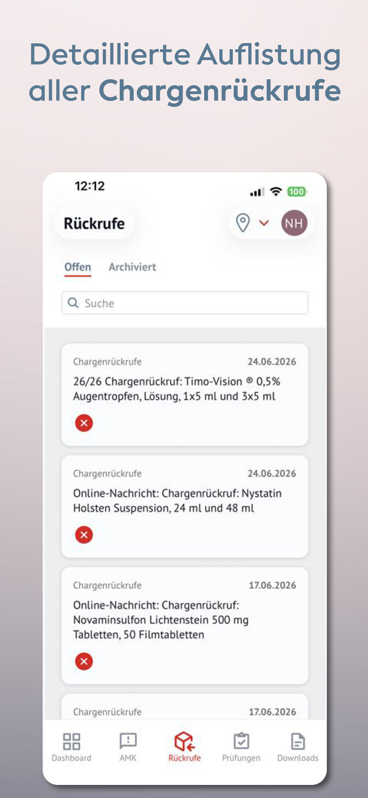 Detaillierte Auflistung aller Chargenrückrufe